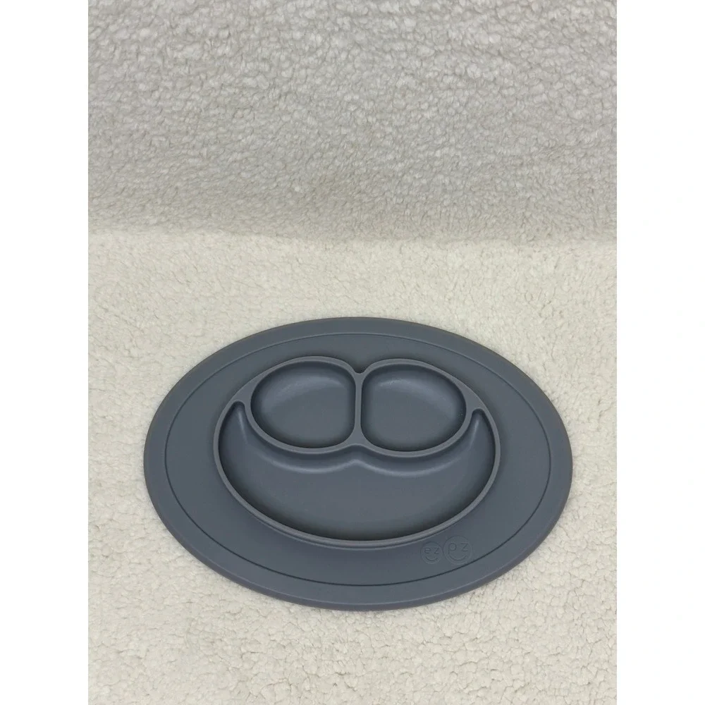 EZPZ Happy Mat Silicone Suction Plate Gray Toddler Feeding Placemat